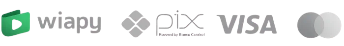 Formas de pagamento: Pix, Visa, Mastercard, Hipercard e Elo